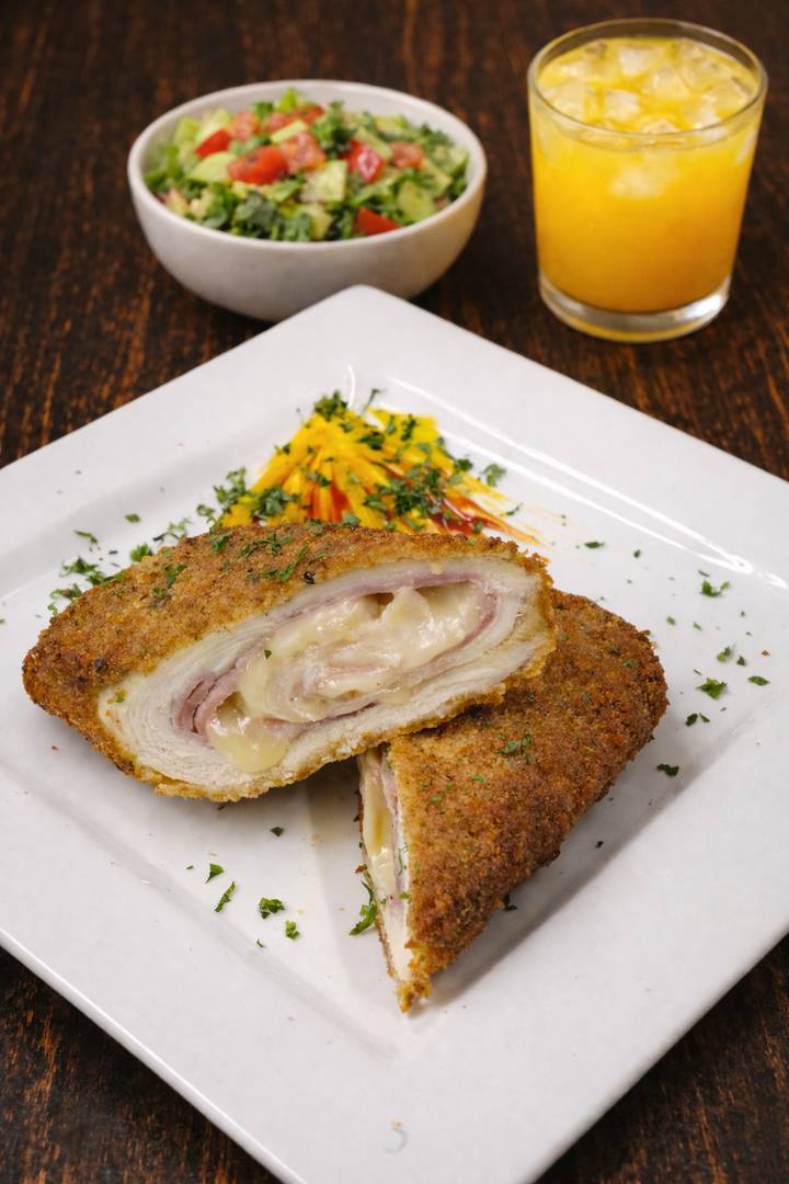 Pollo cordon bleu relleno de jamón y queso